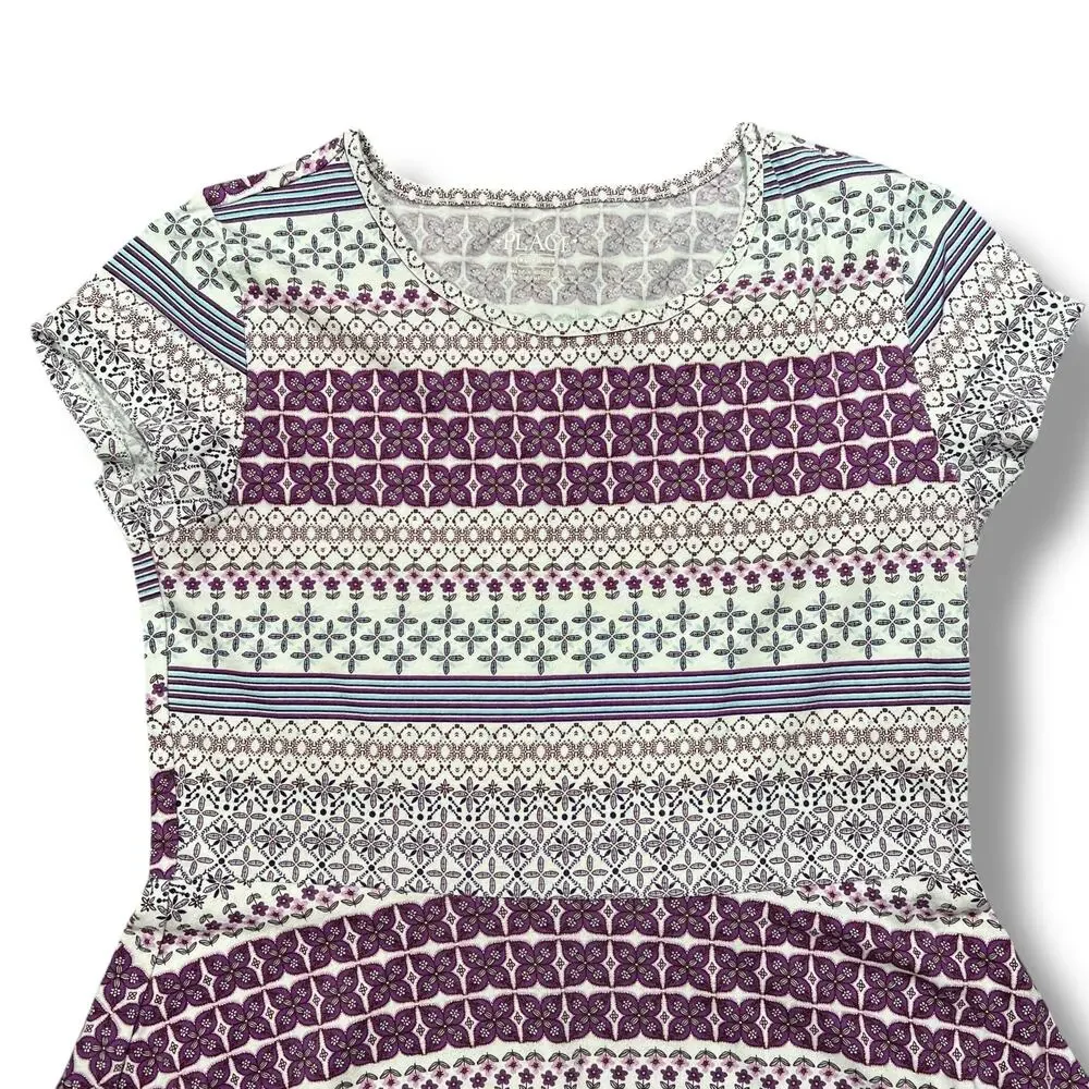 Childrens Place Girls T Shirt Dress Geo Print Purple Pink Fit and Flare XL